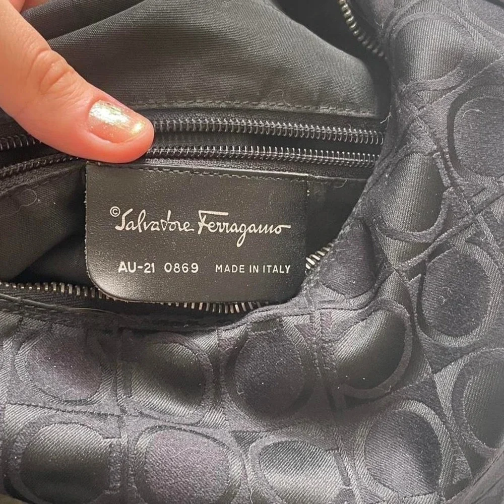 Ferragamo Gancini Canvas Leather Tote Bag Black